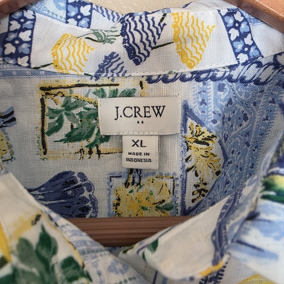 J Crew Linen Blend Coastal Patchwork Lemons Button Up Shirt XL Euro Summmer NWT - Picture 4 of 16